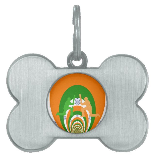 India Cricket Spirit Abstract Design Pet Tag (Front)