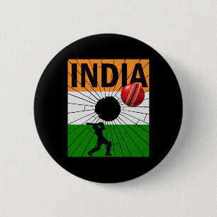 India Cricket With Indian Flag Brush Stroke Ashoka Button