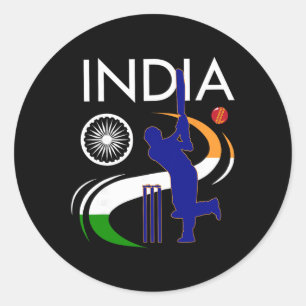 India Cricket With Indian Flag Brush Stroke Ashoka Classic Round Sticker