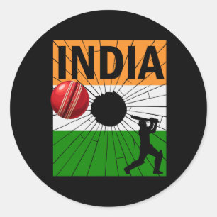 India Cricket With Indian Flag Brush Stroke Ashoka Classic Round Sticker