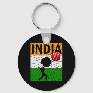 India Cricket With Indian Flag Brush Stroke Ashoka Keychain