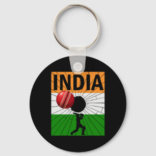 India Cricket With Indian Flag Brush Stroke Ashoka Keychain