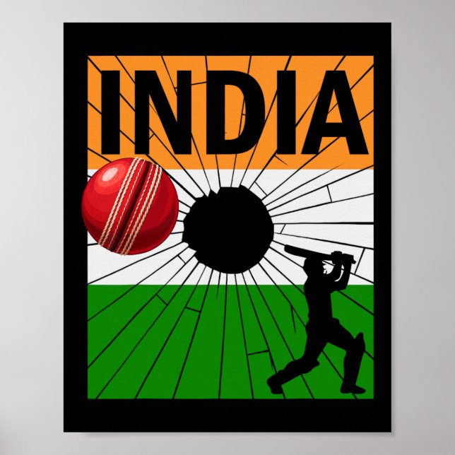 India Cricket With Indian Flag Brush Stroke Ashoka Poster (Front)