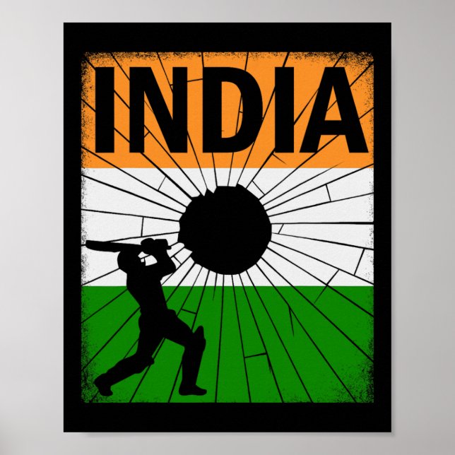 India Cricket With Indian Flag Brush Stroke Ashoka Poster (Front)