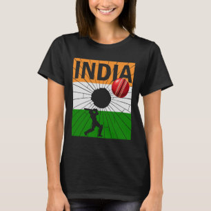 India Cricket With Indian Flag Brush Stroke Ashoka T-Shirt
