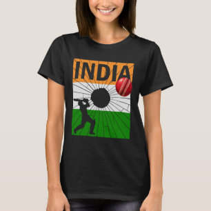 India Cricket With Indian Flag Brush Stroke Ashoka T-Shirt