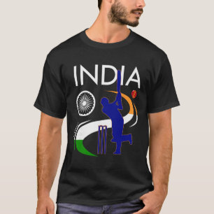 India Cricket With Indian Flag Brush Stroke Ashoka T-Shirt