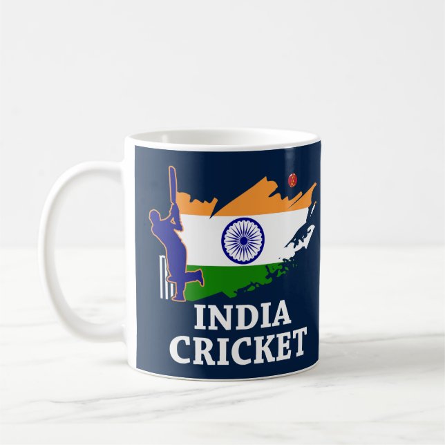 India Cricket  With Indian Flag Brush Stroke Coffee Mug (Left)