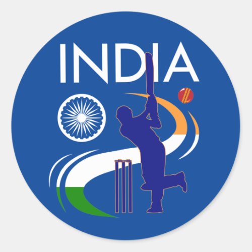 India Cricket  With Indian Flag Brush Stroke Gift Classic Round Sticker