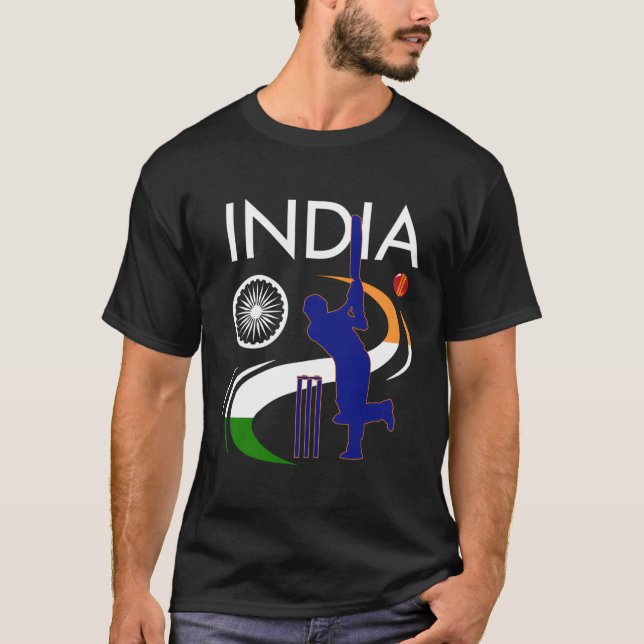 India Cricket With Indian Flag Brush Stroke T-Shirt (Front)