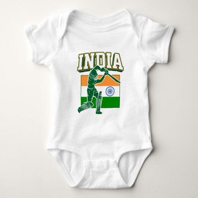 India Cricket With Indian Flag Gift Baby Bodysuit (Front)