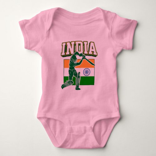 India Cricket With Indian Flag Gift Baby Bodysuit