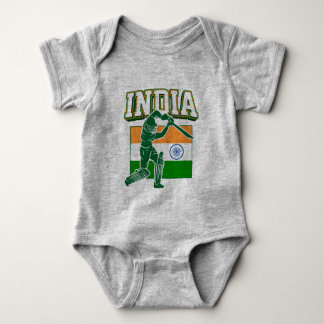 India Cricket With Indian Flag Gift Baby Bodysuit