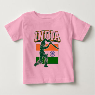 India Cricket With Indian Flag Gift Baby T-Shirt
