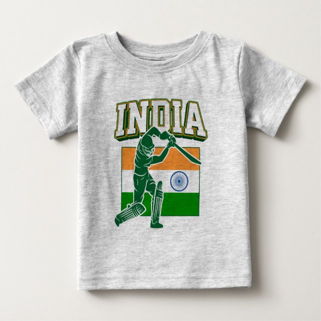 India Cricket With Indian Flag Gift Baby T-Shirt (Front)