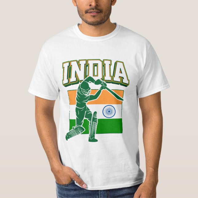 India Cricket With Indian Flag Gift T-Shirt (Front)
