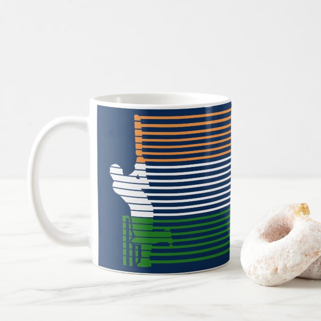 India Cricket  With Indian Flag Lines Stroke Gift  Coffee Mug (With Donut)