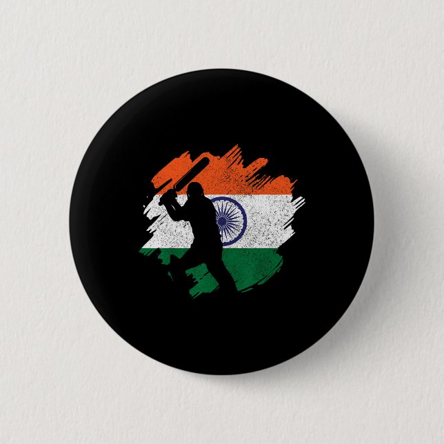 India Cricketer Vintage Indian Flag  Button (Front)