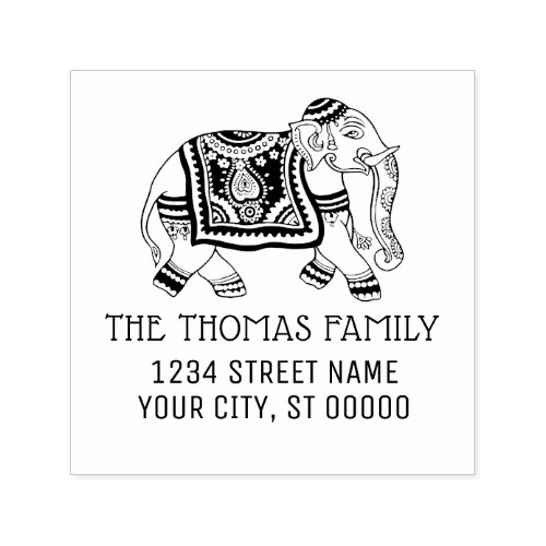 India Elephant Name Return Address Monogram  Self_inking Stamp