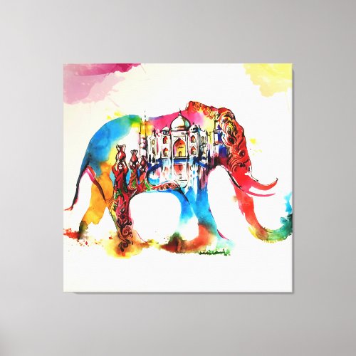 India Elephant Vintage Travel Love Watercolor Canvas Print