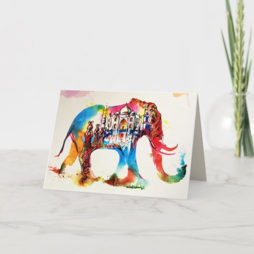 India Elephant Vintage Travel Love Watercolor Card