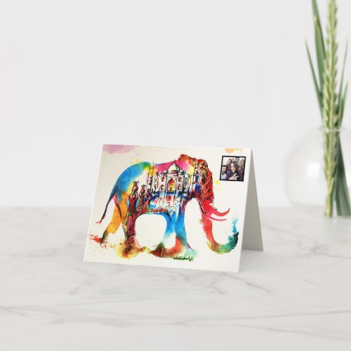 India Elephant Vintage Travel Love Watercolor Holiday Card