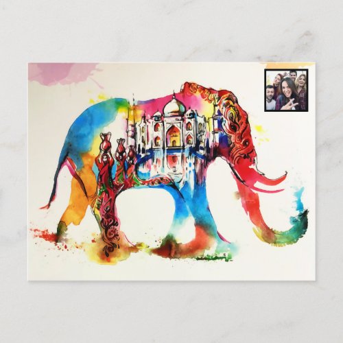 India Elephant Vintage Travel Love Watercolor Holiday Postcard