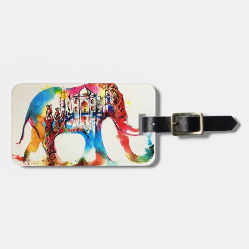 India Elephant Vintage Travel Love Watercolor Luggage Tag