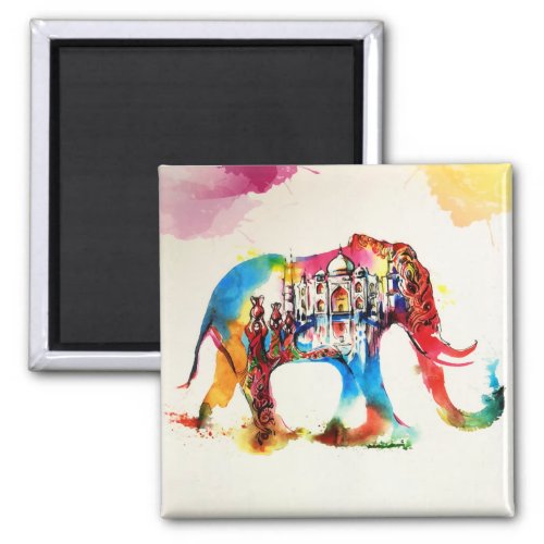 India Elephant Vintage Travel Love Watercolor Magnet