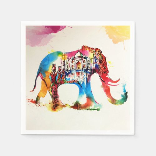 India Elephant Vintage Travel Love Watercolor Napkins