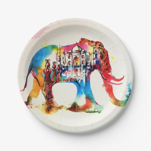 India Elephant Vintage Travel Love Watercolor Paper Plates