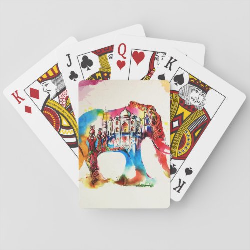 India Elephant Vintage Travel Love Watercolor Poker Cards