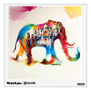 India Elephant Vintage Travel Love Watercolor Wall Decal
