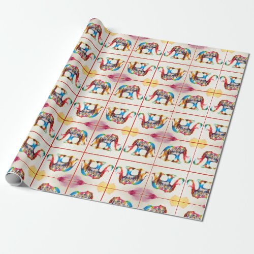 India Elephant Vintage Travel Love Watercolor Wrapping Paper