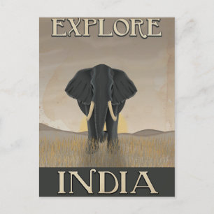 India elephant vintage travel poster postcard