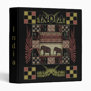 India ethnic patchwork elephants 3 ring binder