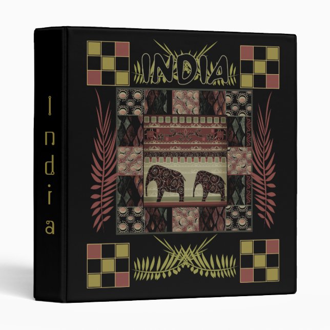India ethnic patchwork elephants 3 ring binder (Front/Spine)
