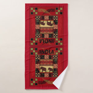 India ethnic patchwork elephants bath towel