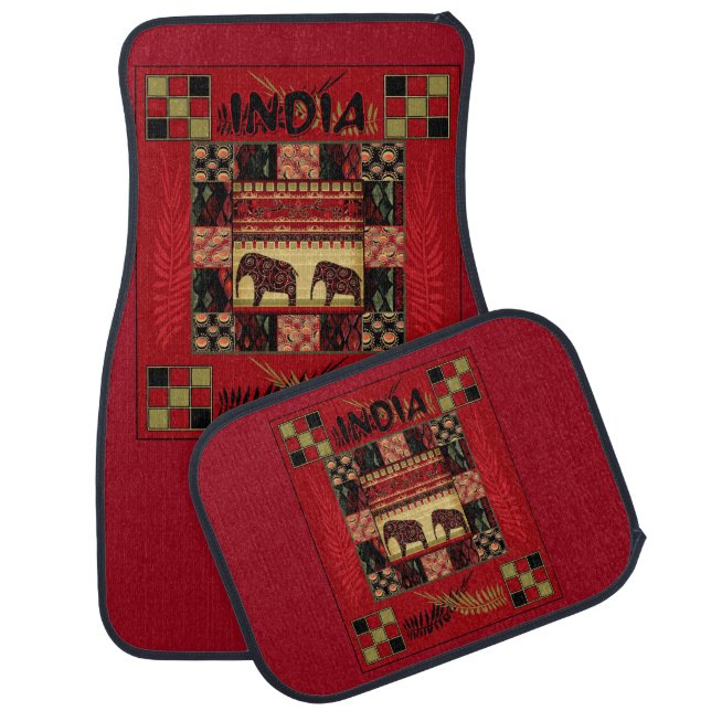 India ethnic patchwork elephants   car floor mat (Set)