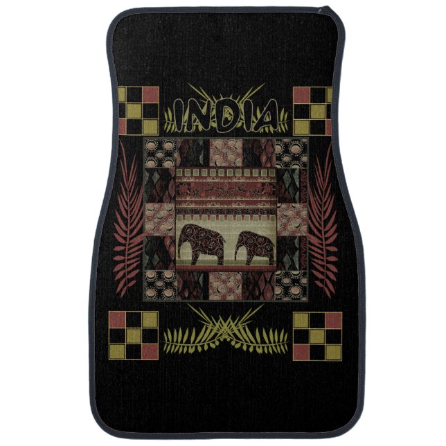 India ethnic patchwork elephants  car floor mat (Front)