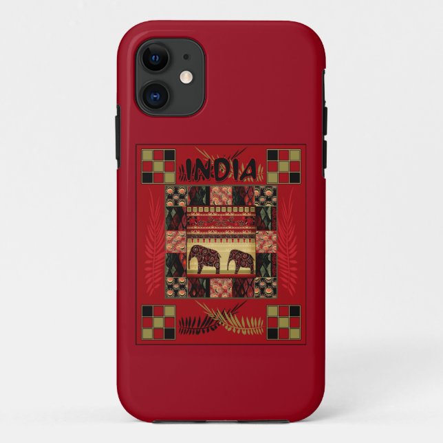 India ethnic patchwork elephants   Case-Mate iPhone case (Back)