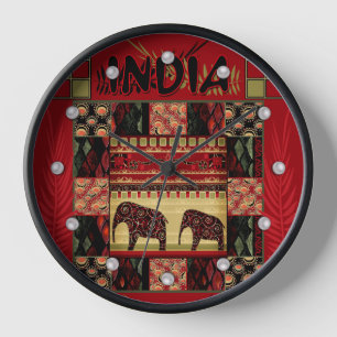 India ethnic patchwork elephants clock