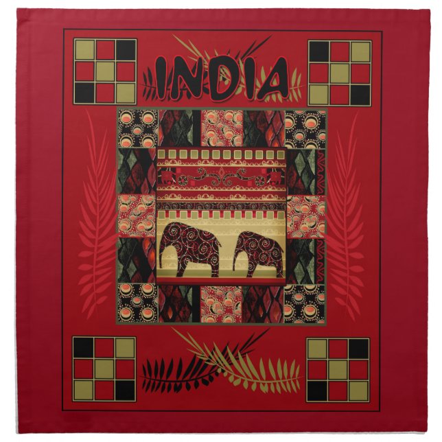 India ethnic patchwork elephants   cloth napkin (Front)