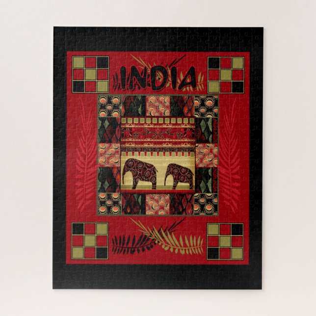 India ethnic patchwork elephants   jigsaw puzzle (Vertical)