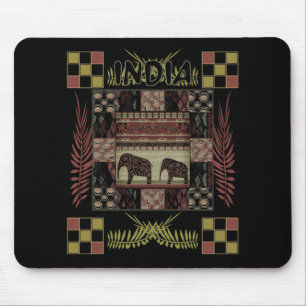 India ethnic patchwork elephants mouse pad