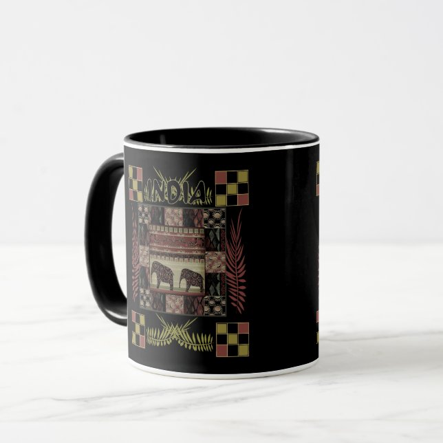 India ethnic patchwork elephants  mug (Front Left)