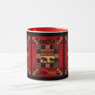 India ethnic patchwork elephants mug