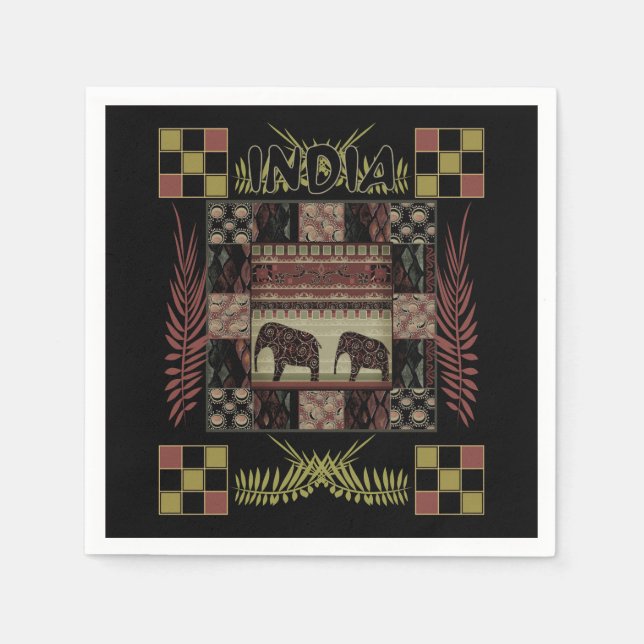 India ethnic patchwork elephants  napkins (Front)