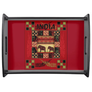 India ethnic patchwork elephants   serving tray