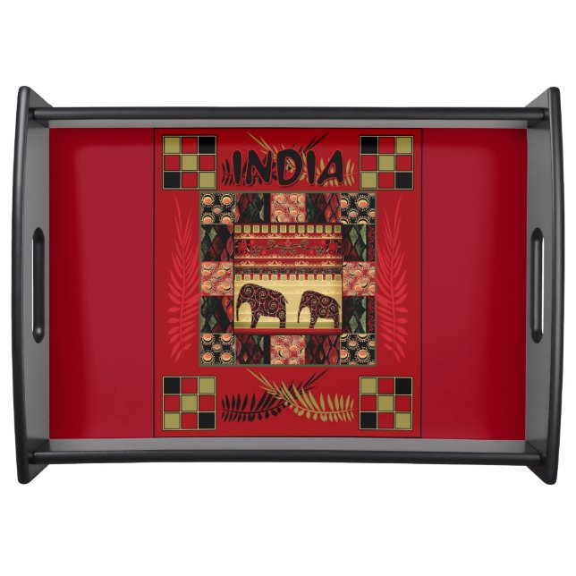 India ethnic patchwork elephants   serving tray (Front)